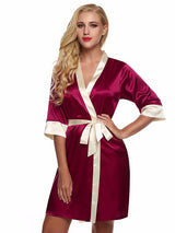 Women's Wrist Sleeve Length Frill Satin Gown With Belt – view 6