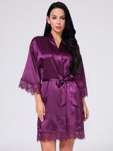 Women's Wrist Sleeve Length Frill Satin Gown With Belt – view 7