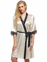 Women's Wrist Sleeve Length Frill Satin Gown With Belt – view 7