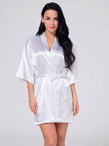 Women's Wrist Sleeve Length Frill Satin Gown With Belt – view 7