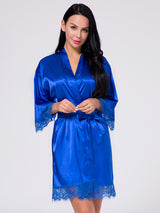 Women's Wrist Sleeve Length Frill Satin Gown With Belt – view 8