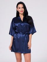 Women's Wrist Sleeve Length Frill Satin Gown With Belt – view 8