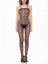 Women's Sexy Wave Print Transparent Mesh Spaghetti Strap Bodystocking – view 3