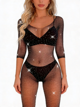 Women's Sexy Black Crystal Rhinestone Fishnet Open-Crotch Body Stocking – view 5