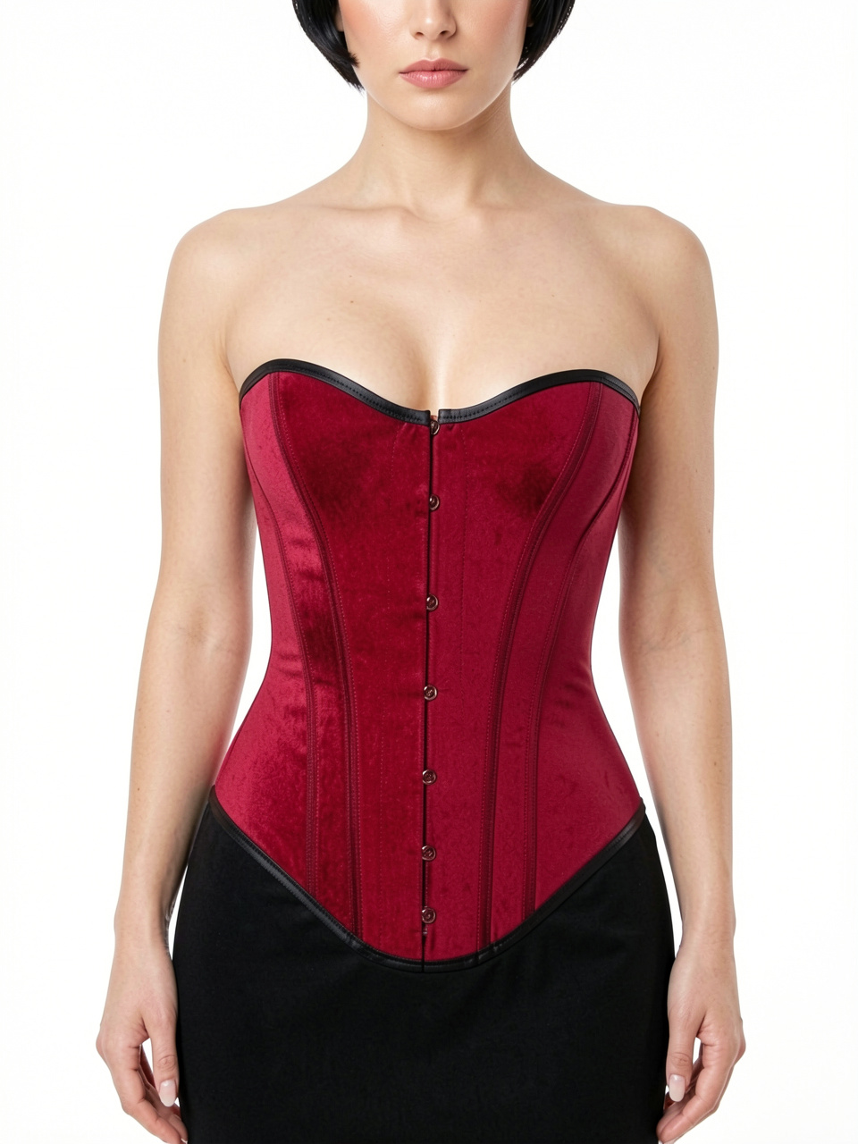 Women's Sexy Dark Red Satin Strapless Burlesque Corset Bustier – view 1