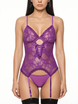 Women's Sexy Floral Lace Underwire Garter Bustier Lingerie Set – view 5