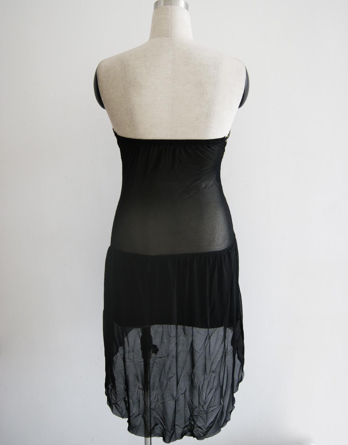 Strapless Zip Front Mesh Hem Mini Dress
