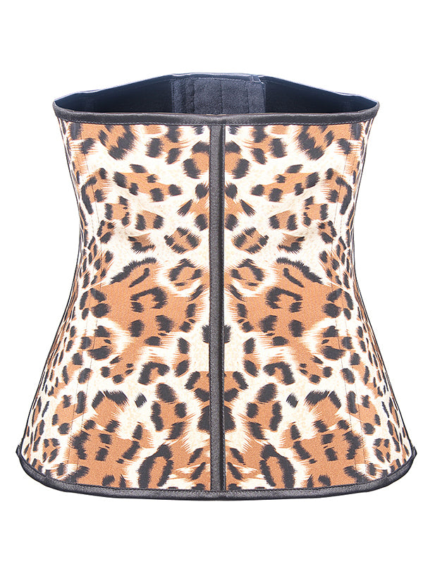 Leopard 9 Steel Boned Hook Sports Latex Waist Cinchers