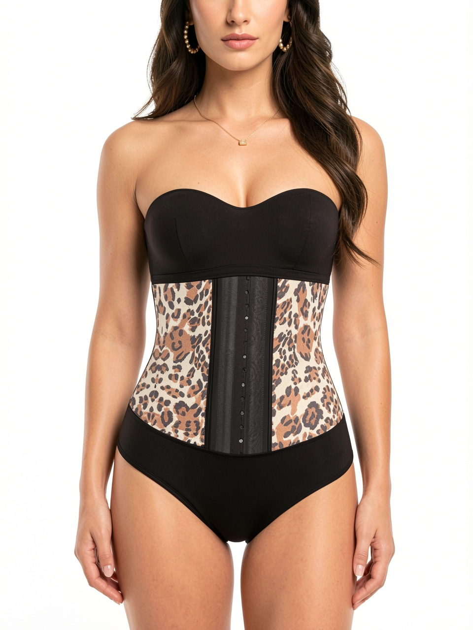 Leopard 9 Steel Boned Hook Sports Latex Waist Cinchers