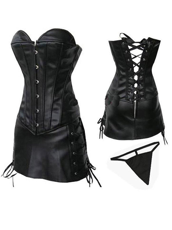 Black Strapless Faux Leather Corset Dress
