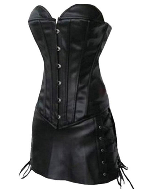 Black Strapless Faux Leather Corset Dress