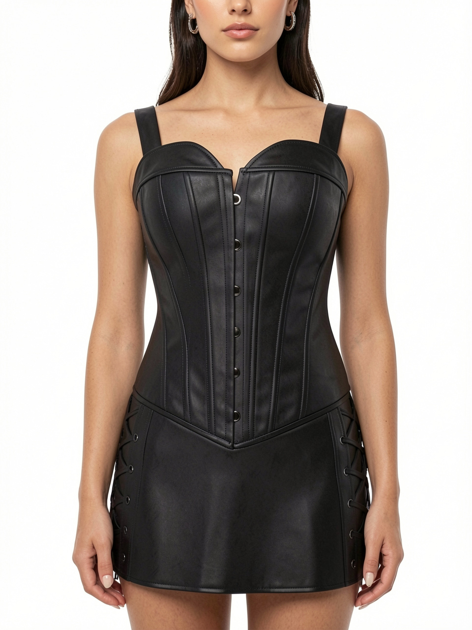 Black Strapless Faux Leather Corset Dress