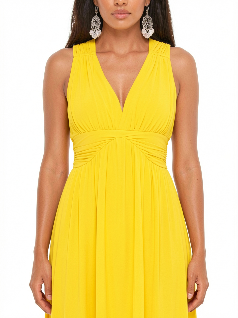 Bright Yellow Ruffle V Neck Skater Dress