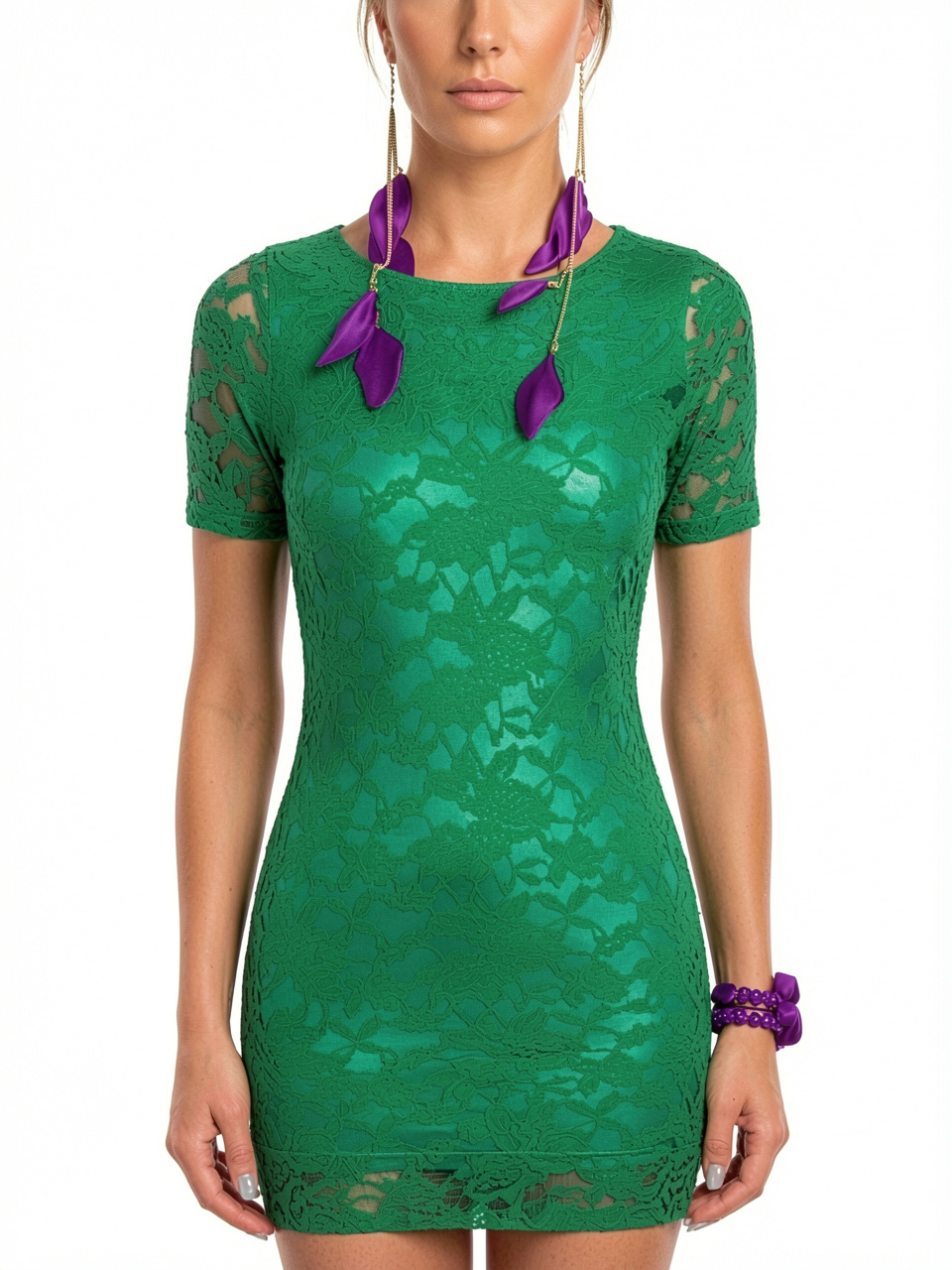 Elegant Floral Lace Short Sleeve Dress
