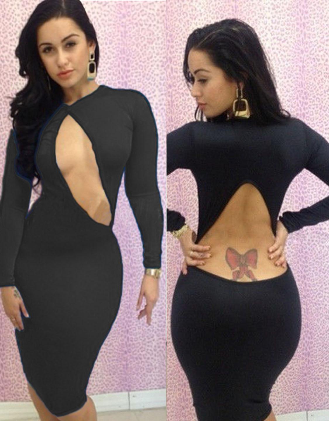 Asymmetric Cut-Out Long Sleeve Bodycon Dress