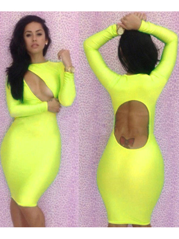 Asymmetric Cut-Out Long Sleeve Bodycon Dress