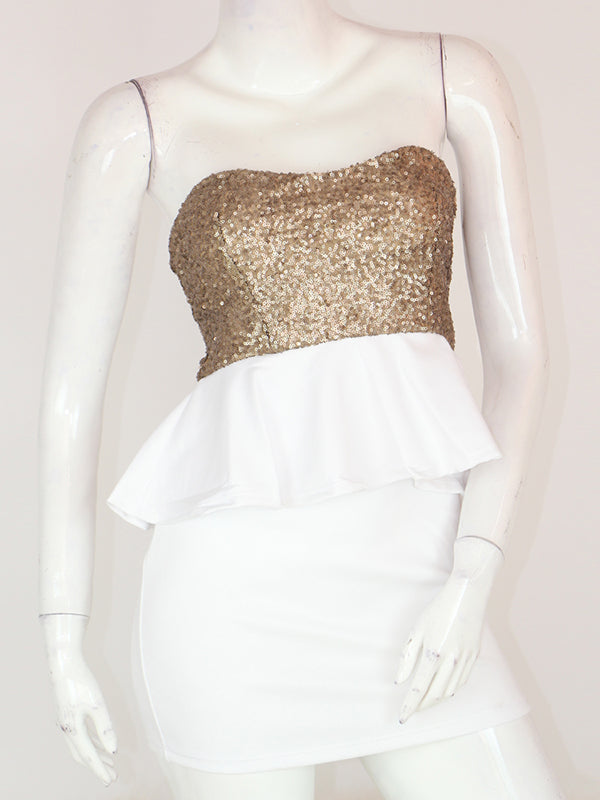 Strapless Sequin Bust Peplum Dress