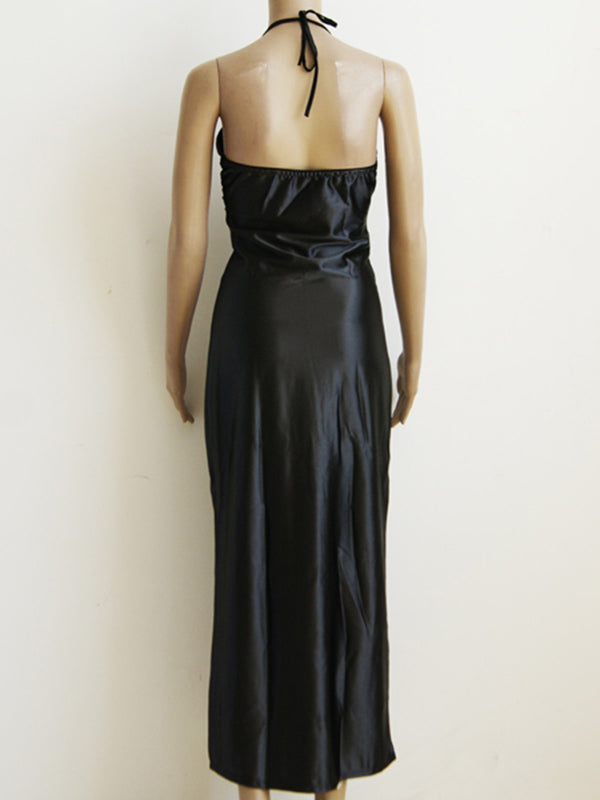 Satin Halter Maxi Evening Dress