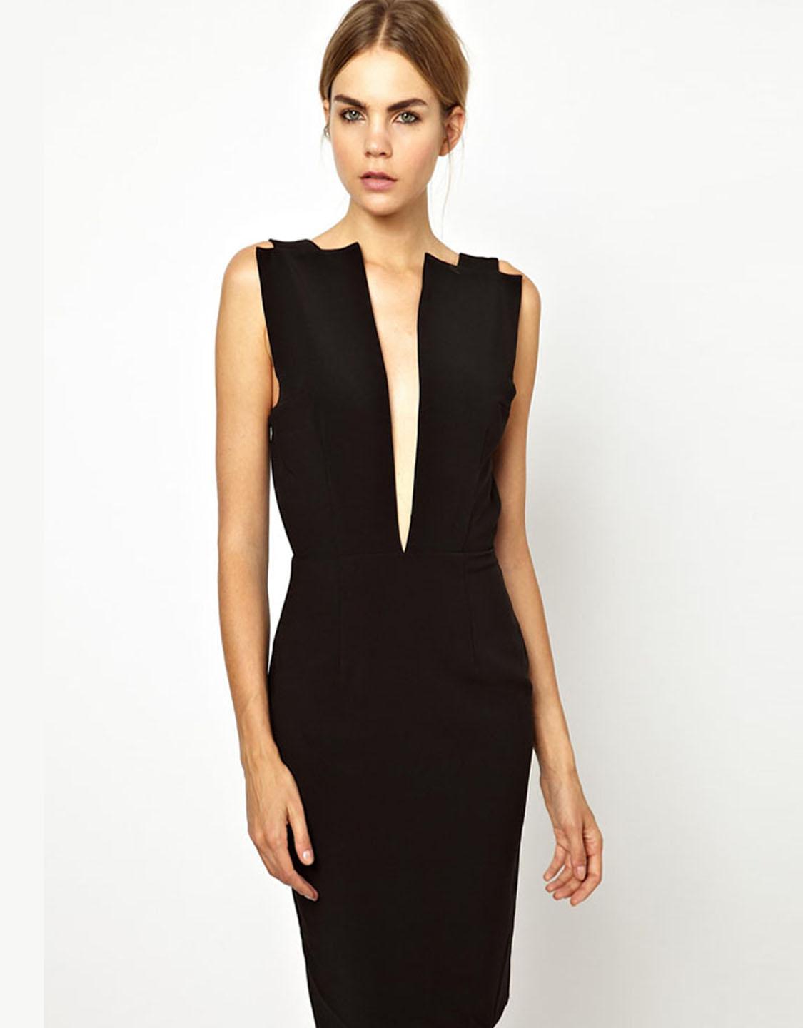 Sexy Plunge Bodycon Midi Dress