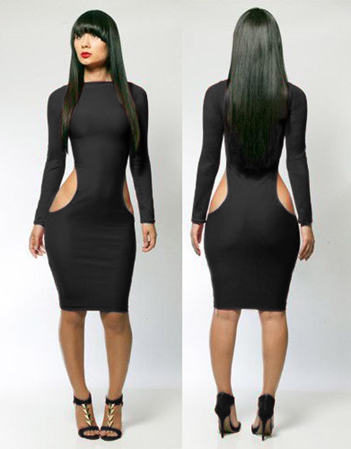 Sexy Black Long Sleeve Cut Out Dress