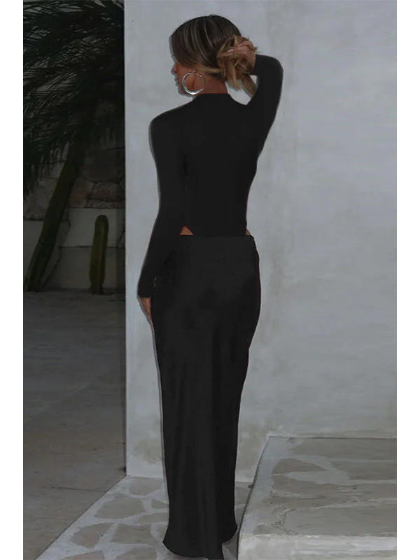 Women Sexy Long Sleeve Lace Up Maxi Dress