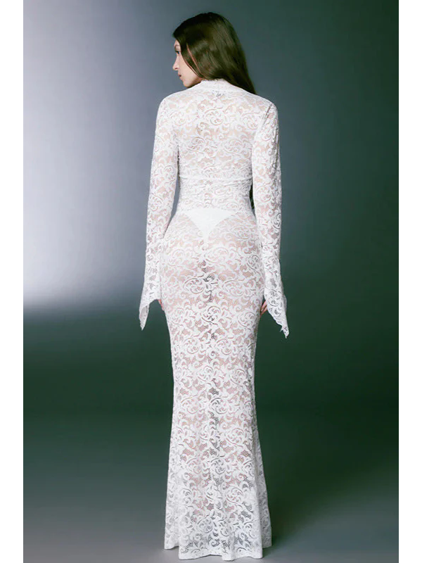 Women Sexy Long Sleeve Crochet Maxi Dress