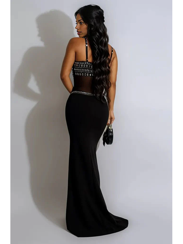 Women Sexy Rhinestone Mermaid Maxi Dress