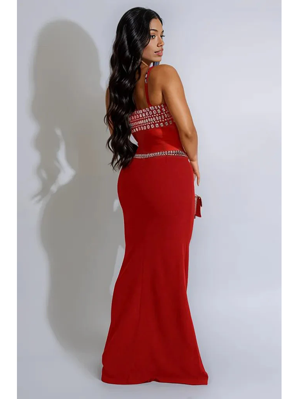 Women Sexy Rhinestone Mermaid Maxi Dress