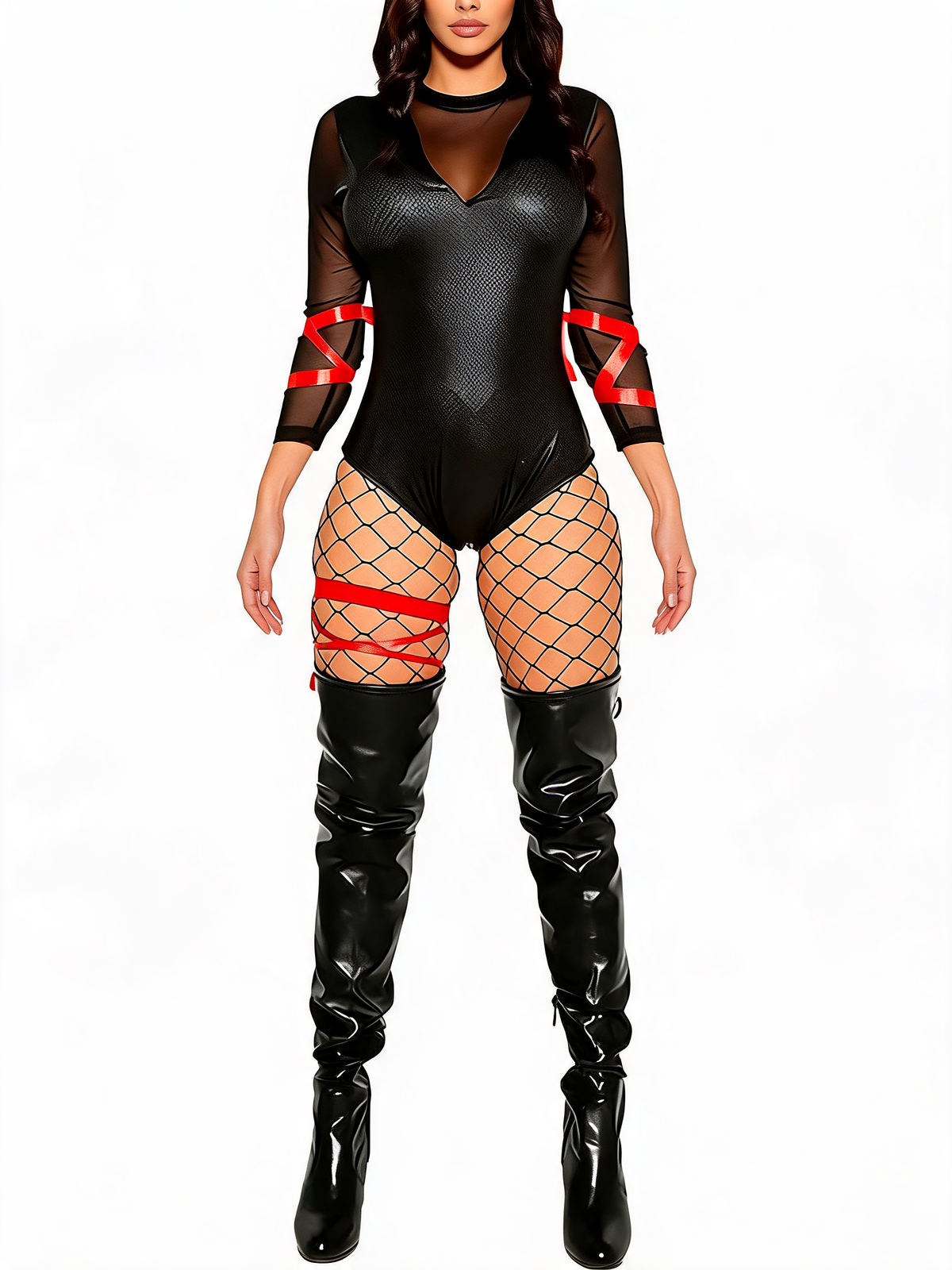 Women Sexy Vinyl Teddy Set (including mask, sword)