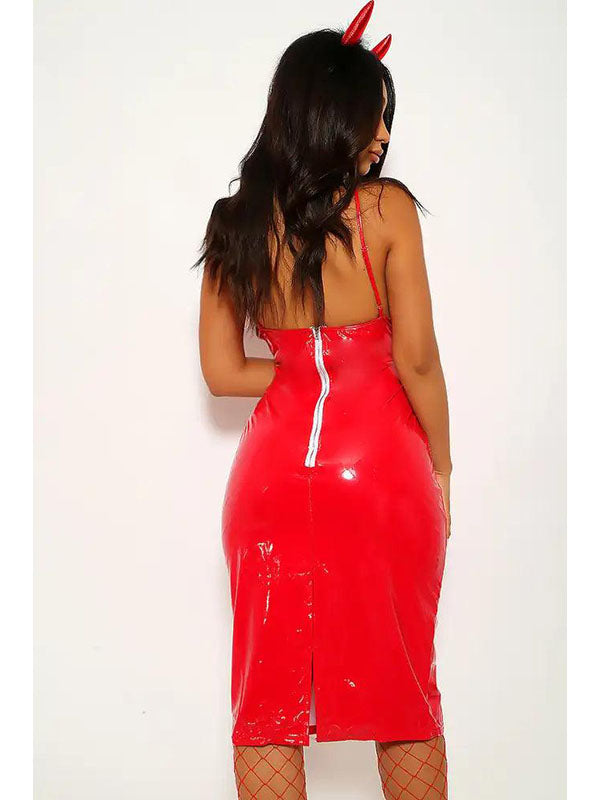 Women Sexy Vinyl Dress Set (including headwear, fish spear)