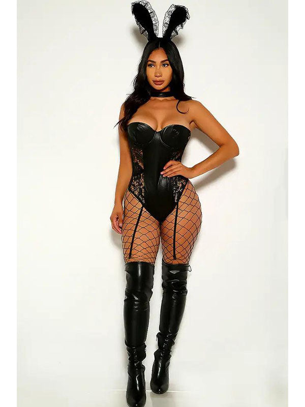 Women Sexy Vinyl Teddy Set (including headwear)