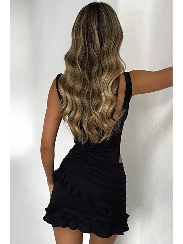 Cut-Out Ruffle Hem Cami Mini Dress