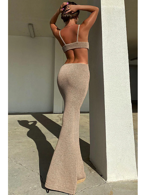 Women Sexy Backless Knit Maxi Dress