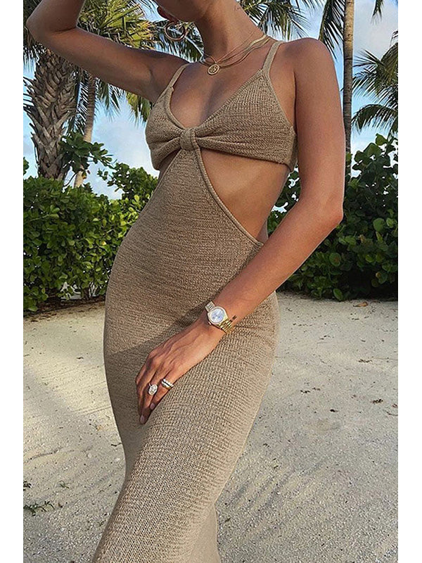 Women Sexy Backless Knit Maxi Dress