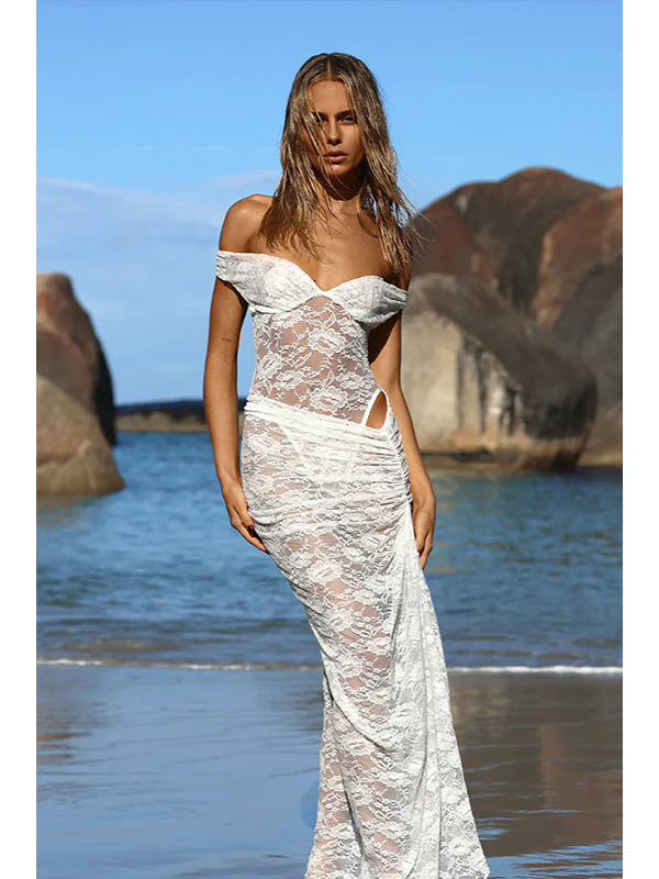 Women Sexy Off Shoulder Lace Maxi Dress
