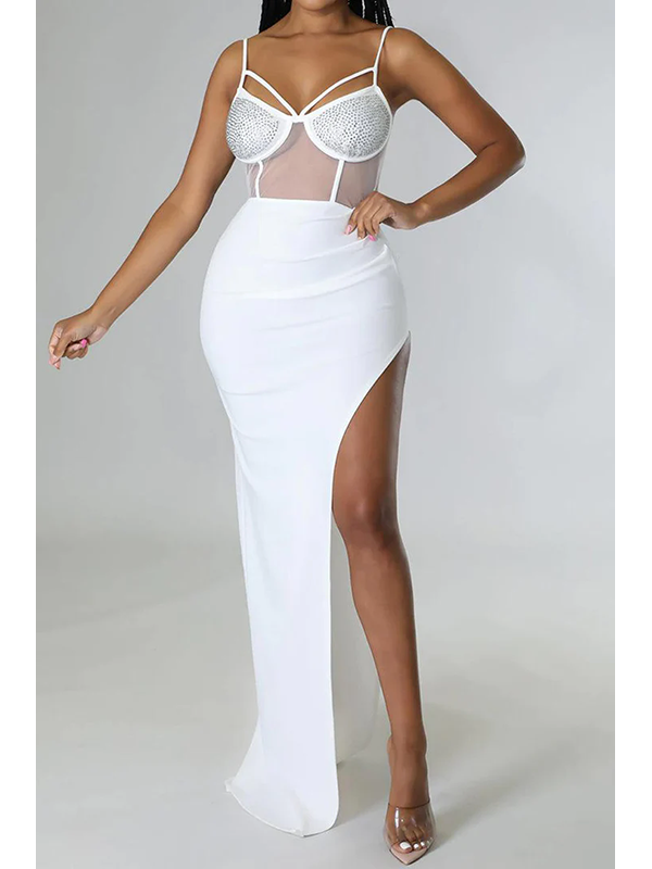 Women Sexy Mesh Bustier Maxi Dress