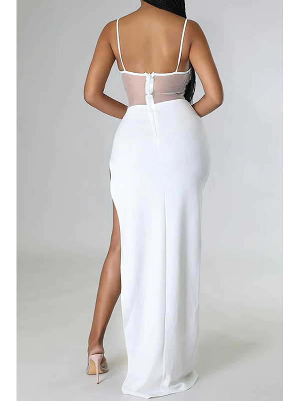 Women Sexy Mesh Bustier Maxi Dress