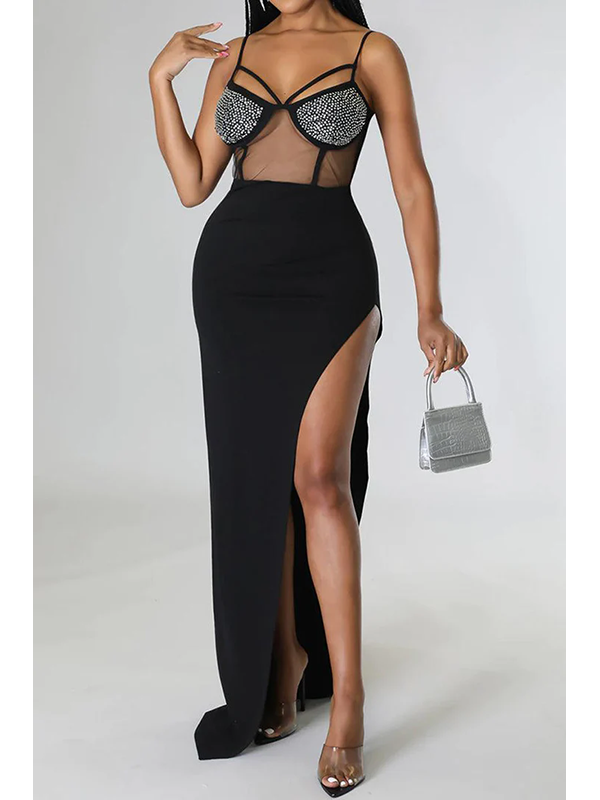 Women Sexy Mesh Bustier Maxi Dress