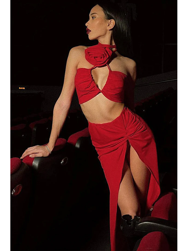 Women Sexy Halter Maxi Skirt Set