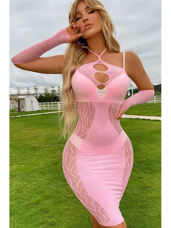 Fishnet Halter Cut-Out Bodycon Mini Dress