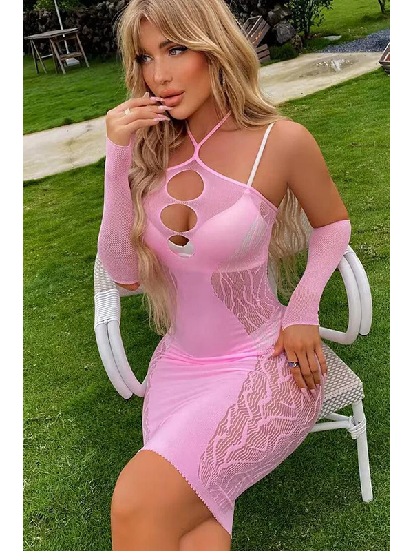 Fishnet Halter Cut-Out Bodycon Mini Dress