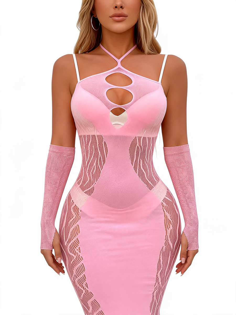 Fishnet Halter Cut-Out Bodycon Mini Dress