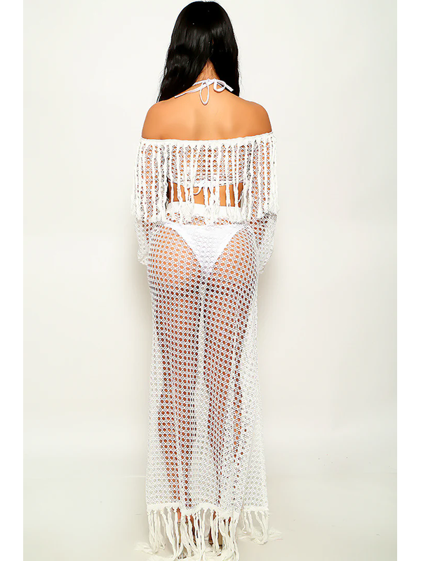 Women Sexy Crochet Fringe Cover Up Set