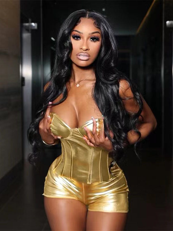 Women Sexy Faux Leather Romper