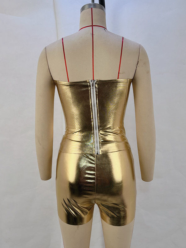 Women Sexy Faux Leather Romper