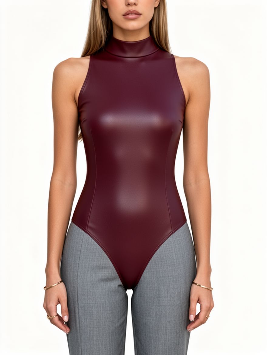 Women Sexy Faux Leather Sleeveless Top