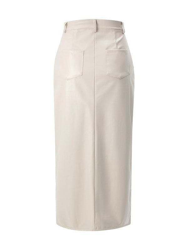 Women Sexy Faux Leather Maxi Skirt