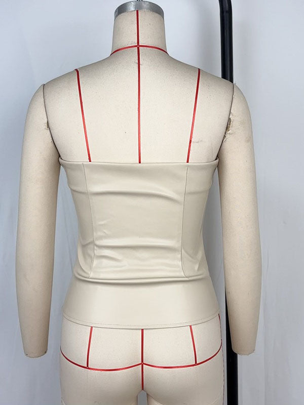 Women Sexy Faux Leather Strapless Top