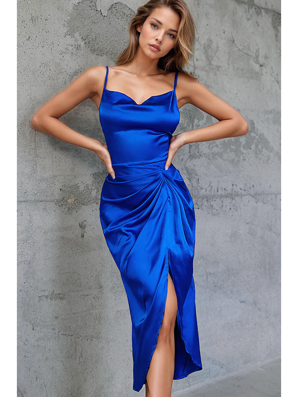 Women Sexy Satin Cowl Neck Maxi Dress
