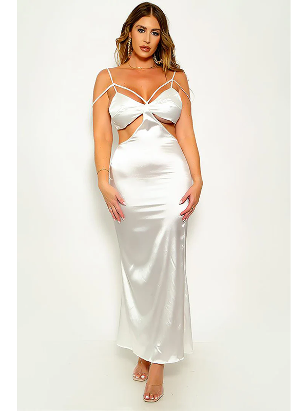 Women Sexy Satin Cut Out Maxi Dress
